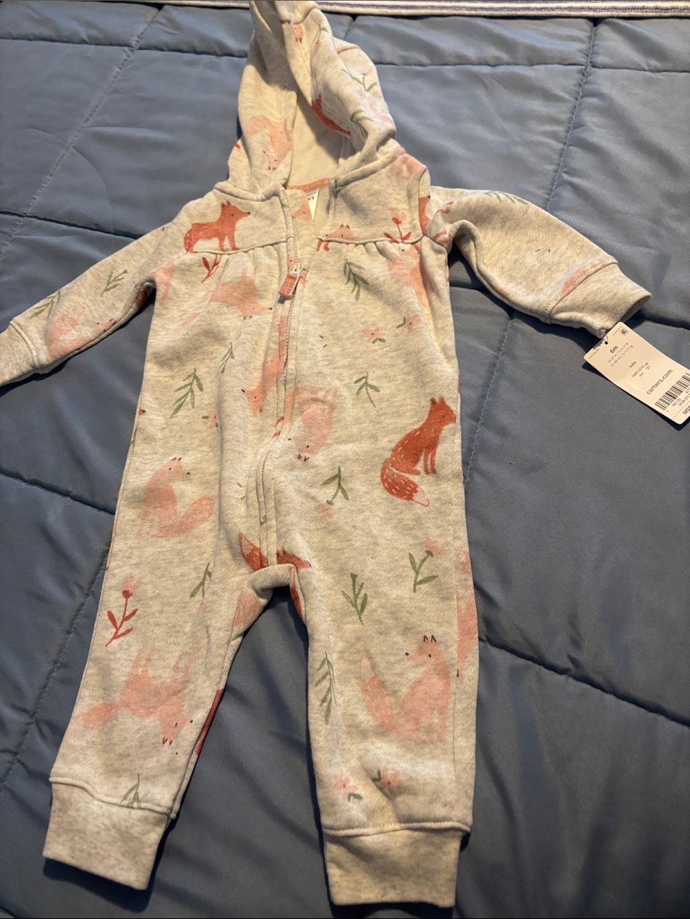 Carter's Gray Hoodie One-Piece with Pink Fox Print